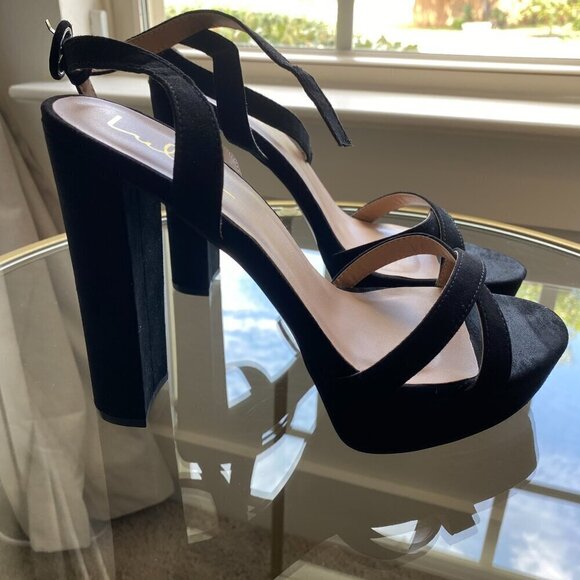 Archyy Black Suede Platform Ankle Strap Sandals - Picture 3 of 9